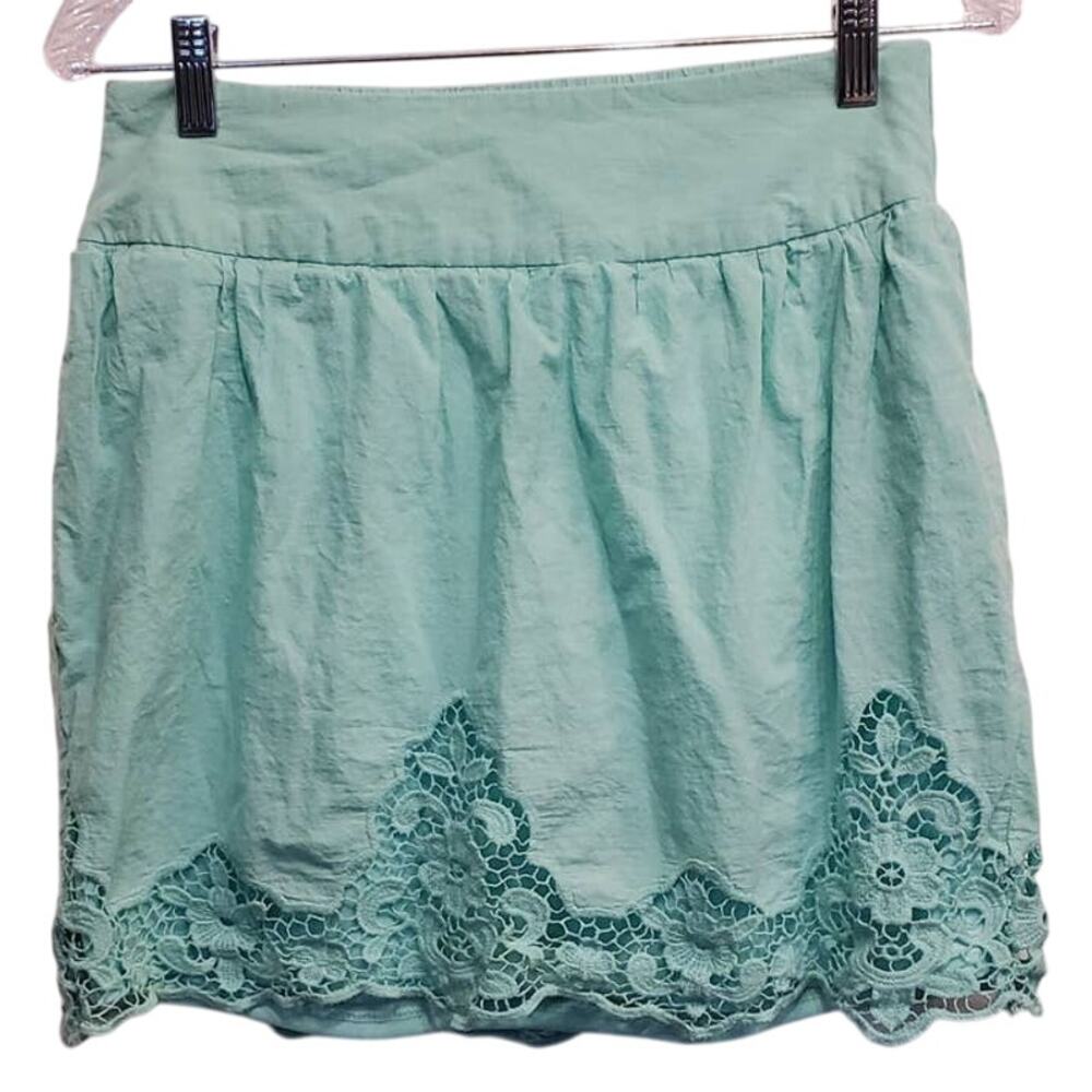 Maurice's Midi Light Teal with Lace trim Elastic Waist Pull On Skirt Size Small